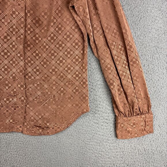 Vintage Stuart Lang Blouse Size 9/10 Long Sleeve Button Brown/ Copper Tone - Picture 3 of 11